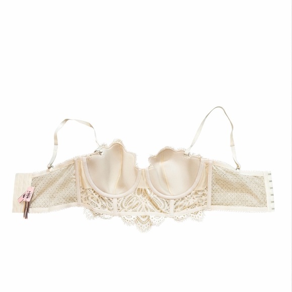 VICTORIA’S SECRET‎ Women’s Lace Bustier Corset Bra Ivory Scalloped Floral 36C - Picture 4 of 11